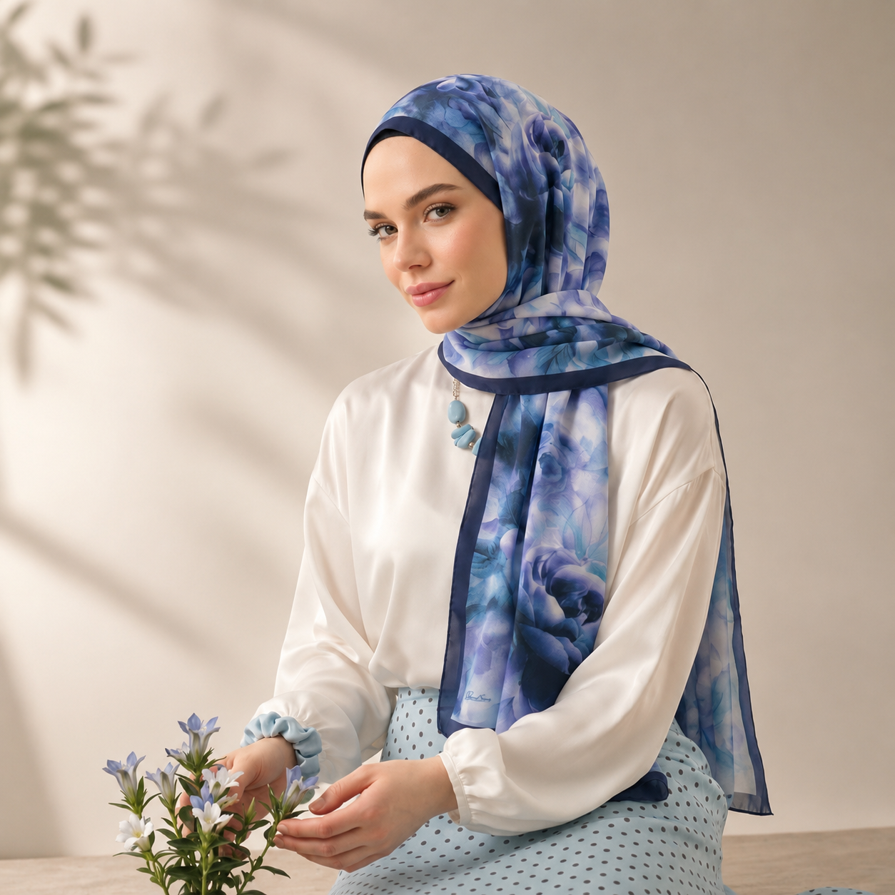 Blue Blossom Premium Chiffon Hijab