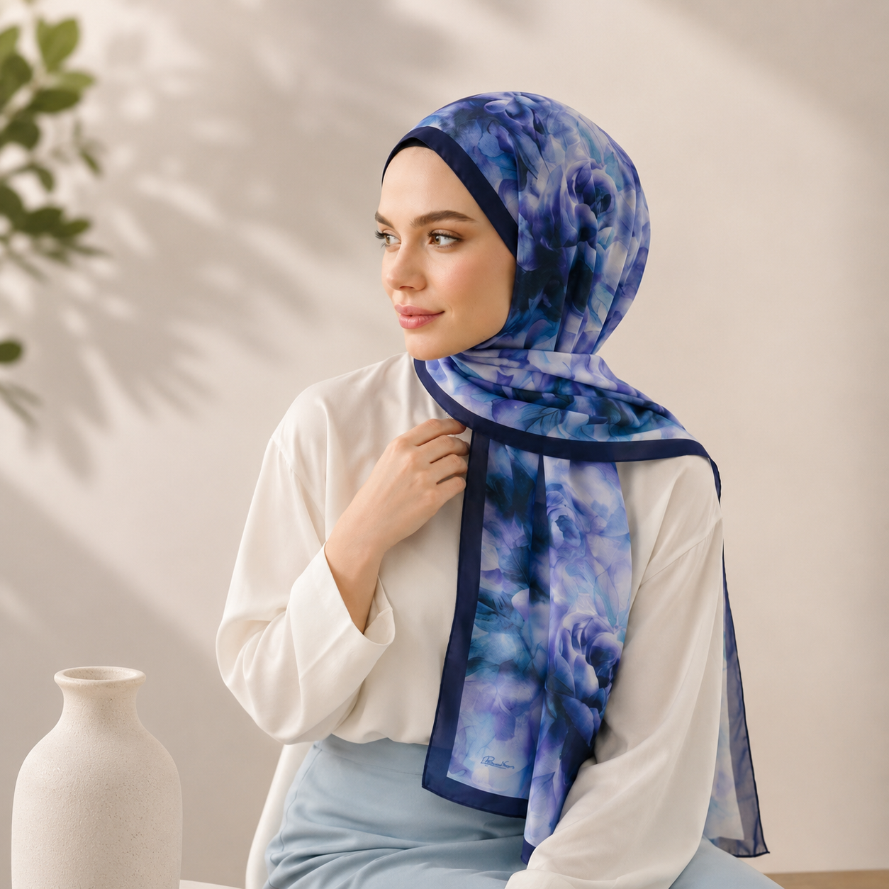 Blue Blossom Premium Chiffon Hijab