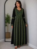 Olive Green Palestinian Embroidered Thobe – Traditional Heritage Dress