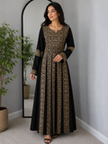 Golden Elegance Palestinian Thobe – Black & Gold Embroidered Heritage Dress