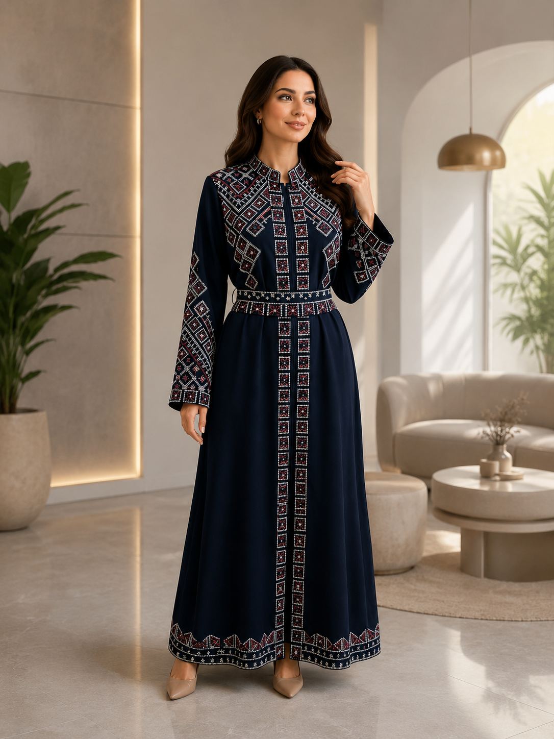 Elegant 2-Piece Embroidered Abaya Set – Black & Navy Blue