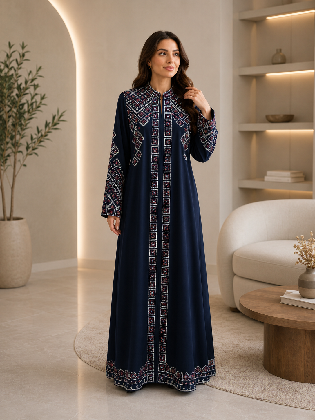 Elegant 2-Piece Embroidered Abaya Set – Black & Navy Blue