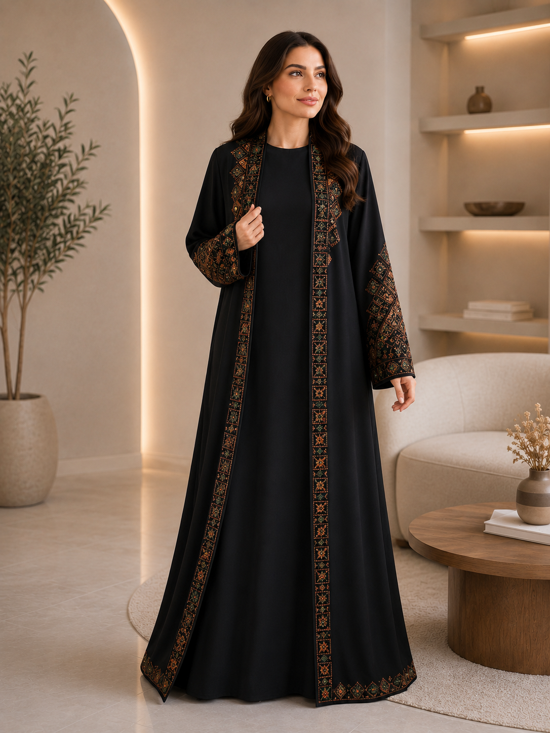 Elegant 2-Piece Embroidered Abaya Set – Black & Navy Blue