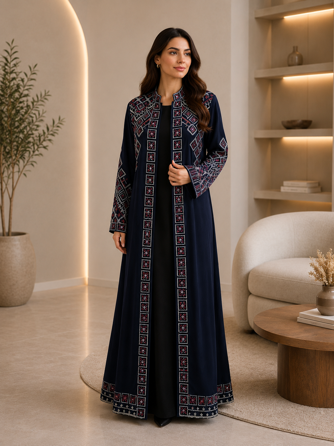 Elegant 2-Piece Embroidered Abaya Set – Black & Navy Blue