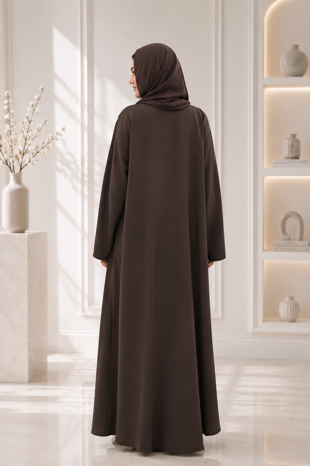 Premium Button Front Open Abaya – Chocolate Brown