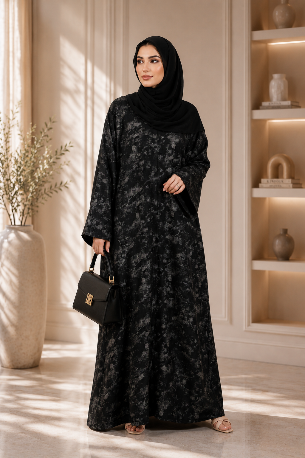 Luxury Marble Black Open Abaya