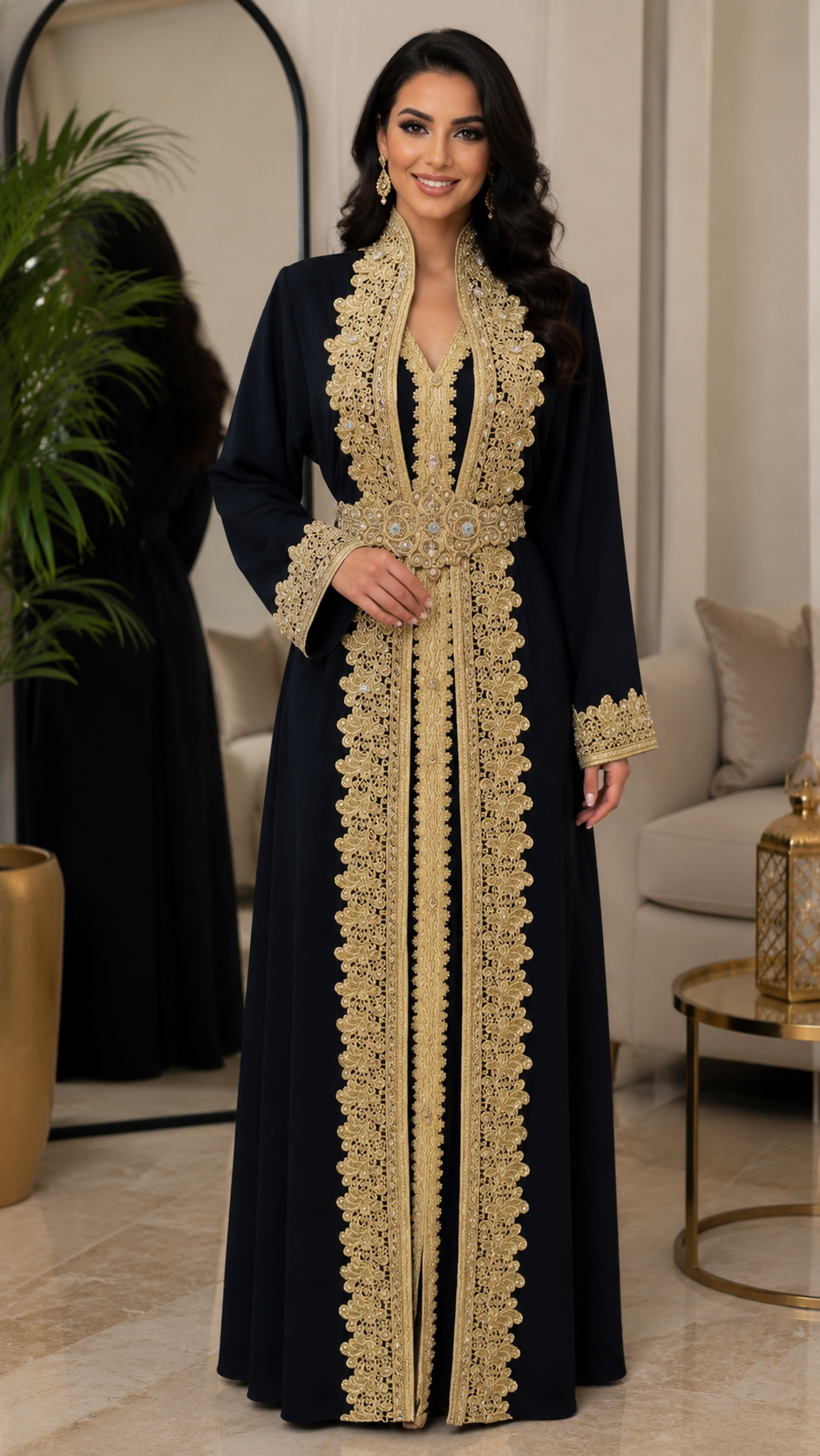 Royal Black Moroccan Caftan with Gold Embroidery – Luxury Maxi Kaftan Dress