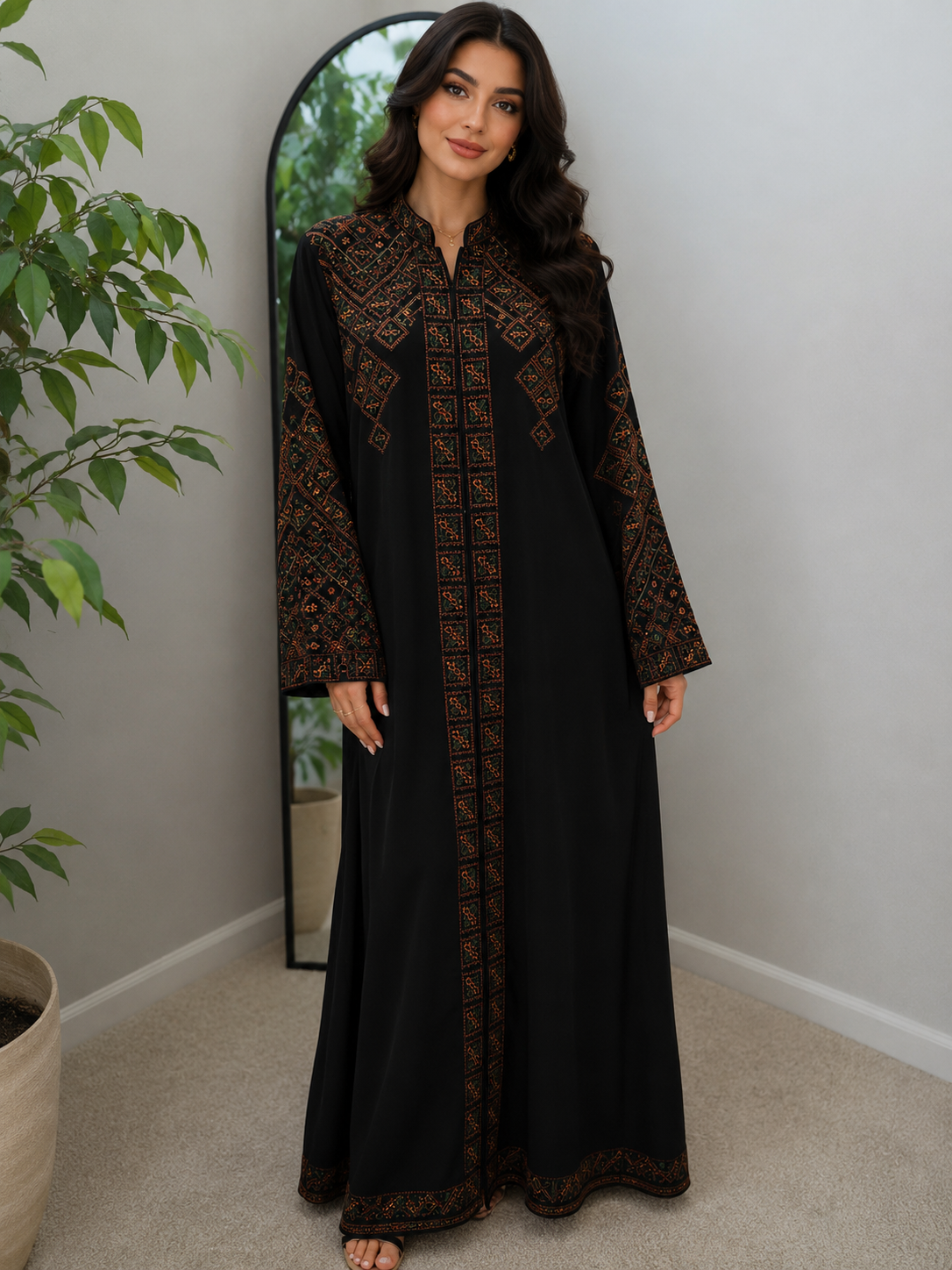 Elegant 2-Piece Embroidered Abaya Set – Black & Navy Blue