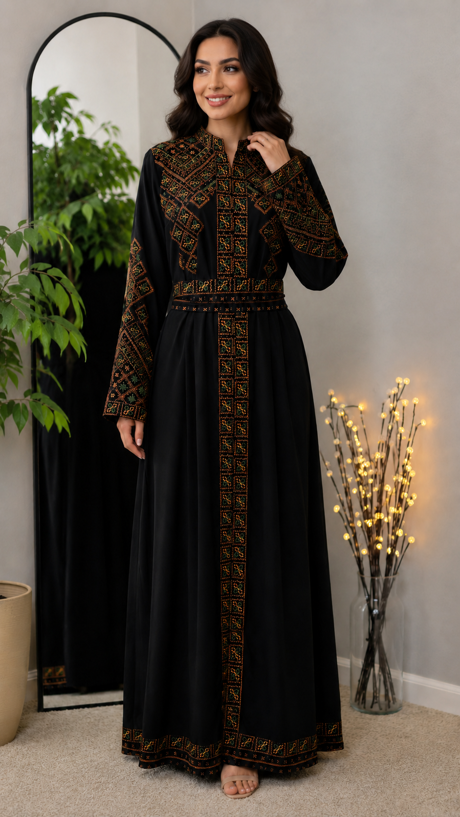Elegant 2-Piece Embroidered Abaya Set – Black & Navy Blue