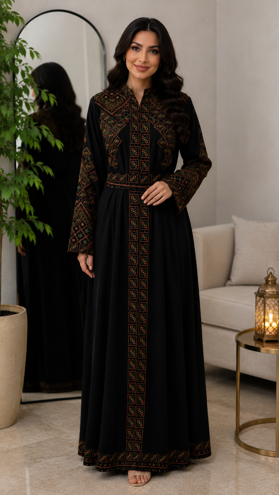 Elegant 2-Piece Embroidered Abaya Set – Black & Navy Blue