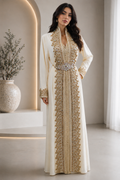 Luxury Ivory & Gold Embroidered Moroccan Caftan
