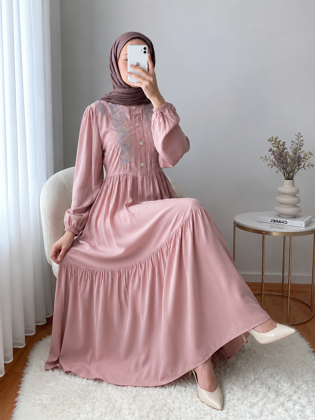 Elegant Embroidered Modest Maxi Dress