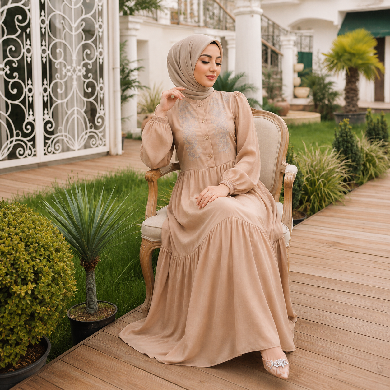 Elegant Embroidered Modest Maxi Dress