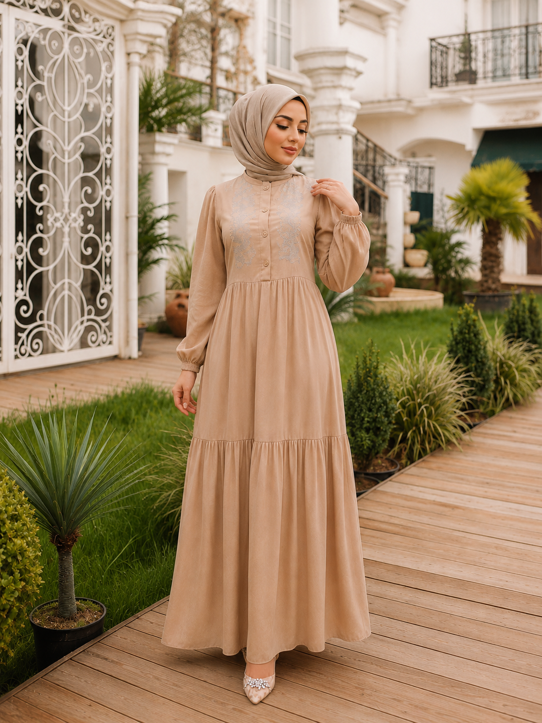 Elegant Embroidered Modest Maxi Dress