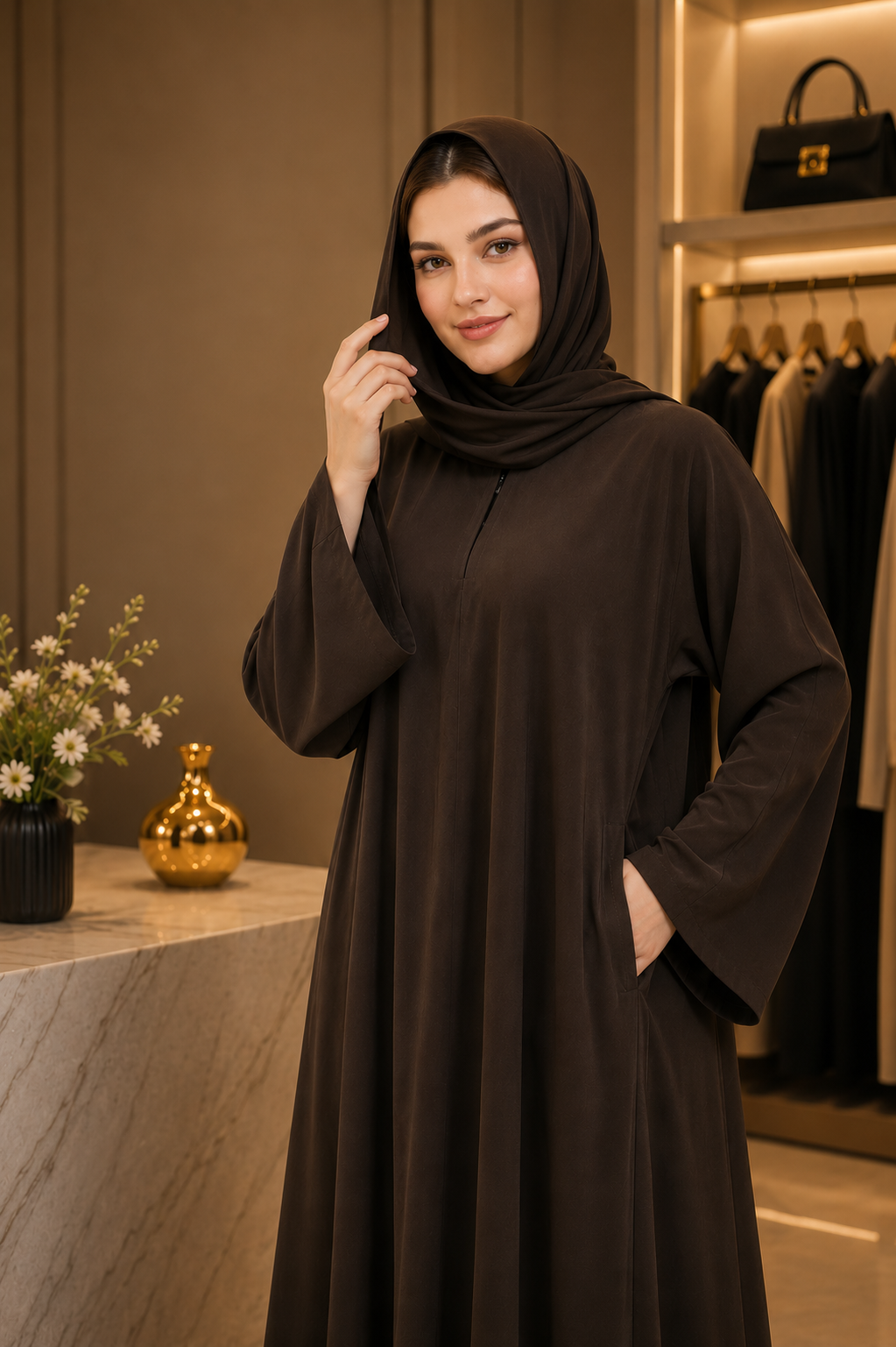 Timeless Elegance Abaya – Espresso Brown