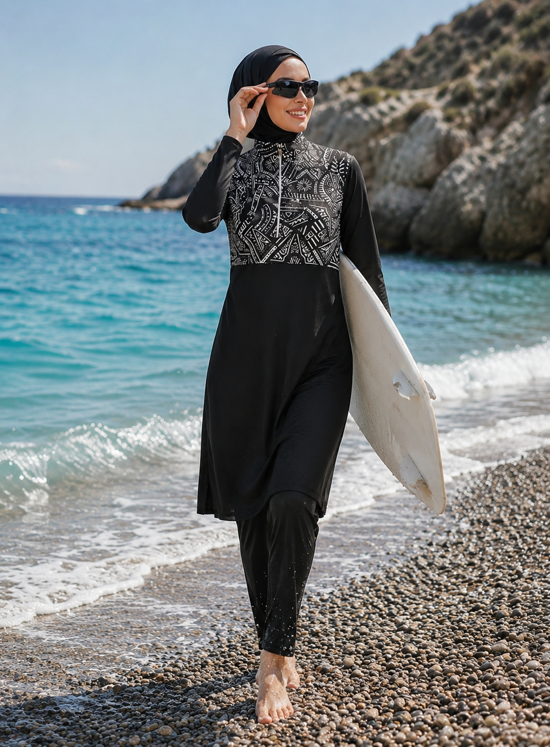 Elegant Extra Modest Burkini Set – Black Print