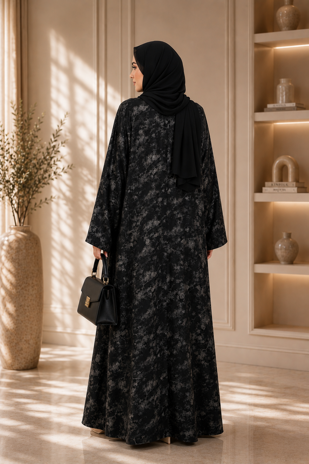 Luxury Marble Black Open Abaya