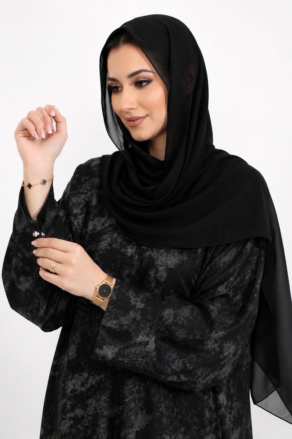 Luxury Marble Black Open Abaya