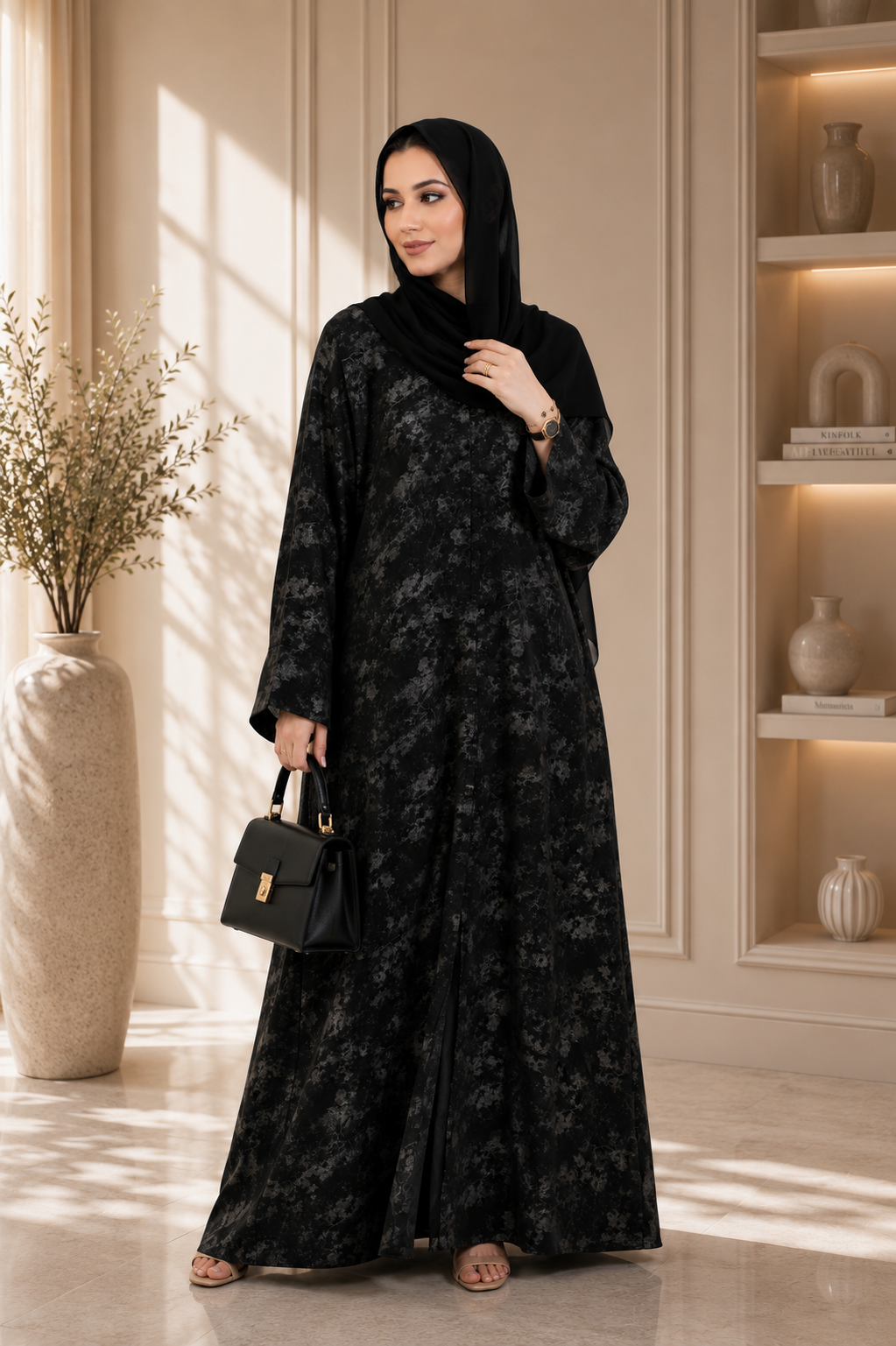 Luxury Marble Black Open Abaya