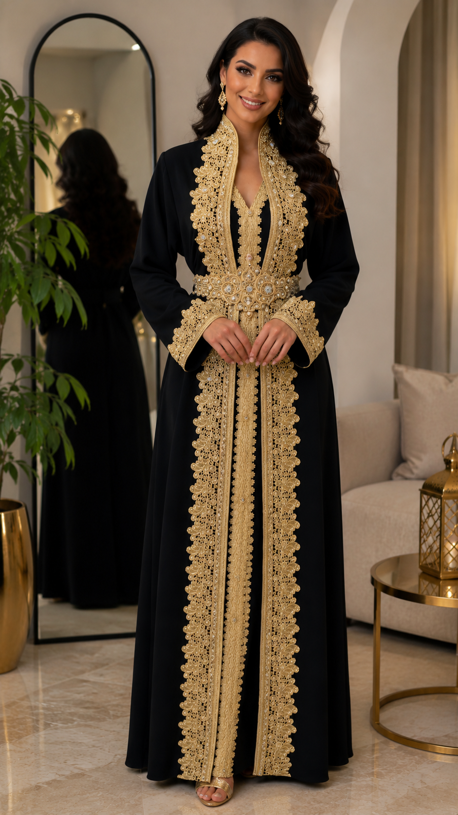 Royal Black Moroccan Caftan with Gold Embroidery – Luxury Maxi Kaftan Dress