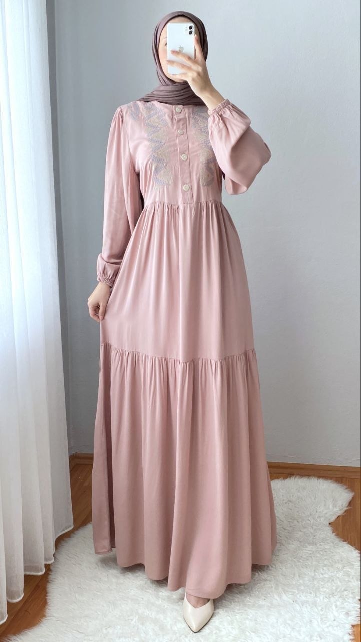 Elegant Embroidered Modest Maxi Dress