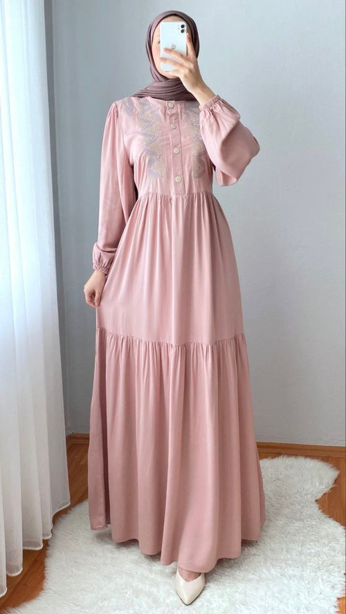 Elegant Embroidered Modest Maxi Dress