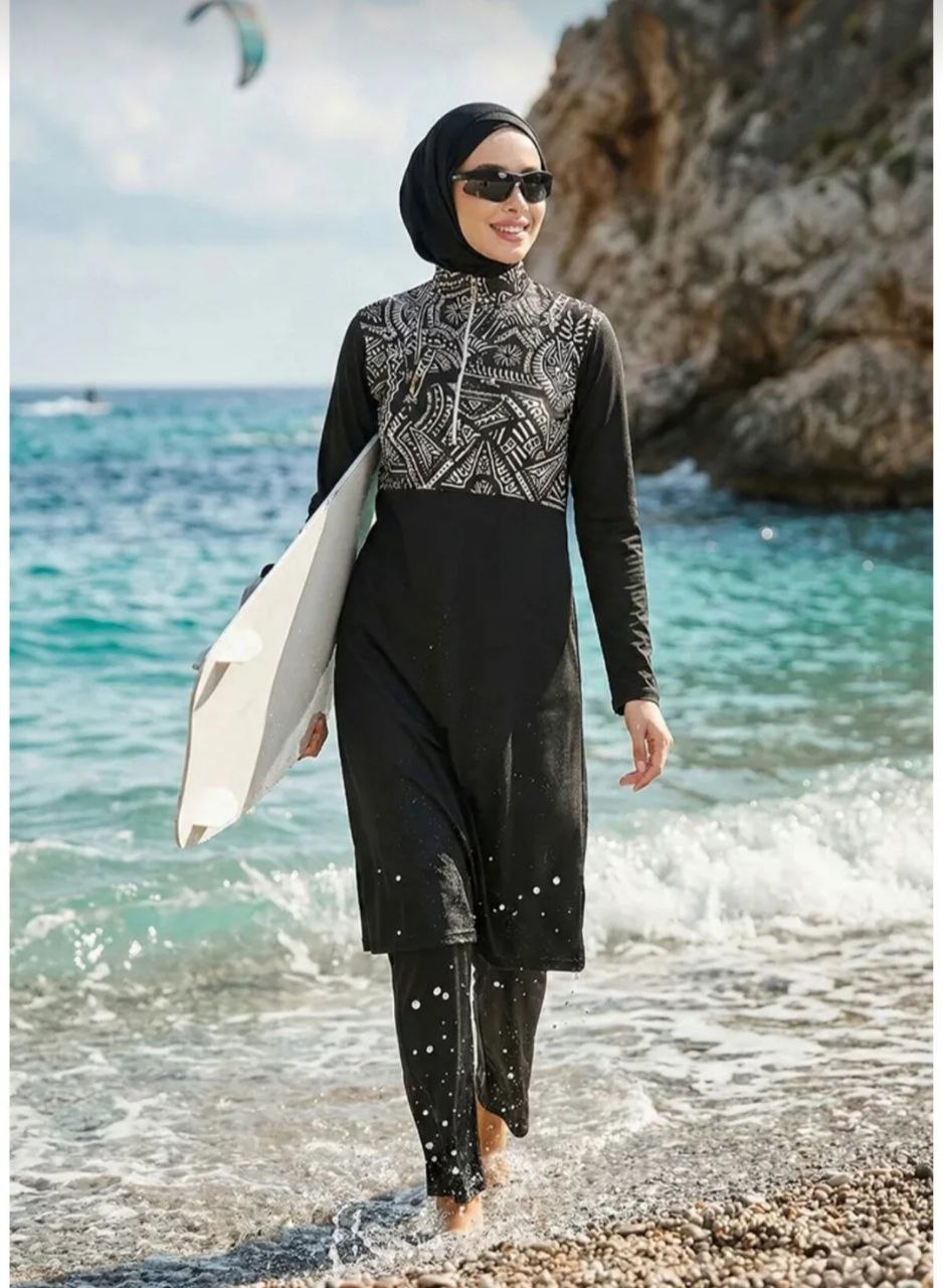 Elegant Extra Modest Burkini Set – Black Print