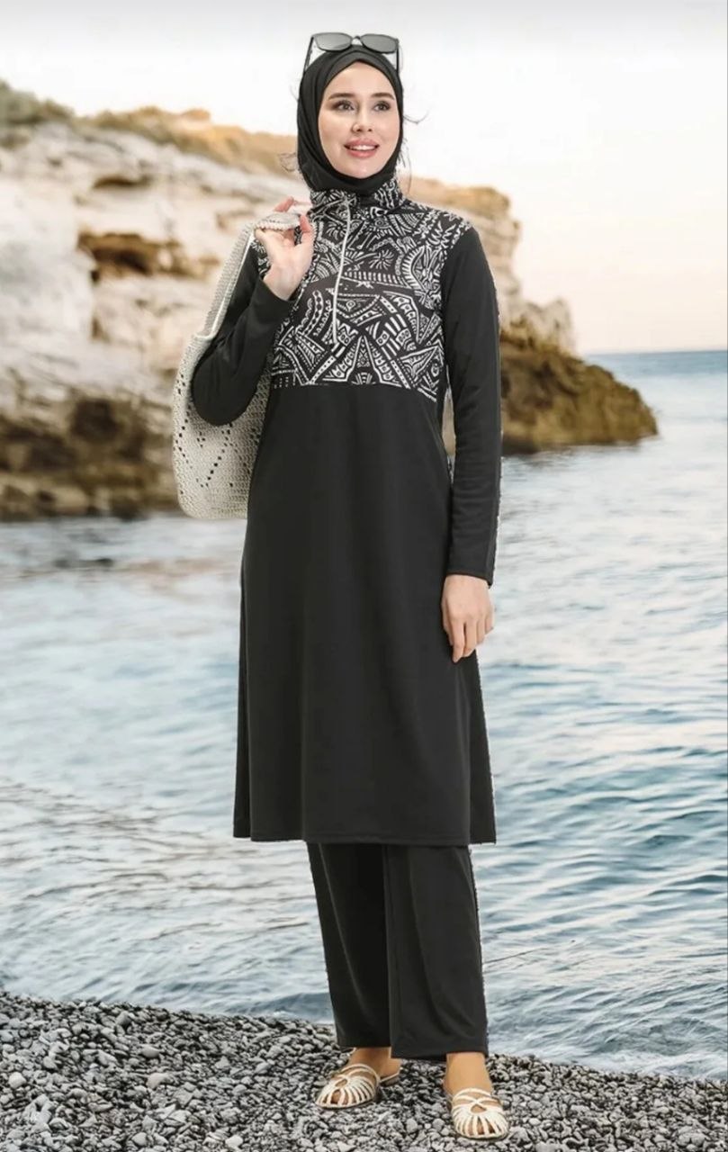 Elegant Extra Modest Burkini Set – Black Print