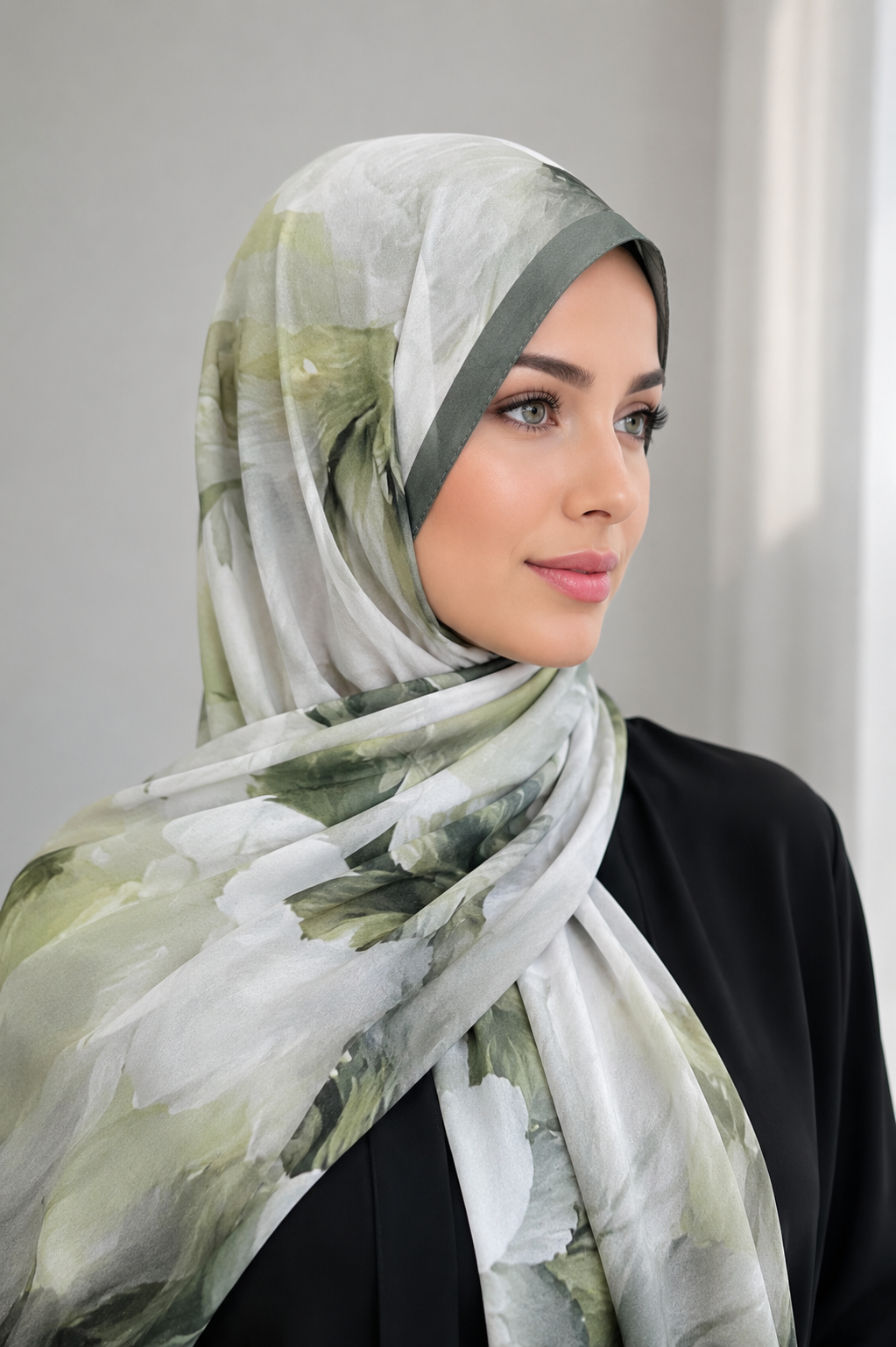 Sage Bloom Floral Hijab Shawl