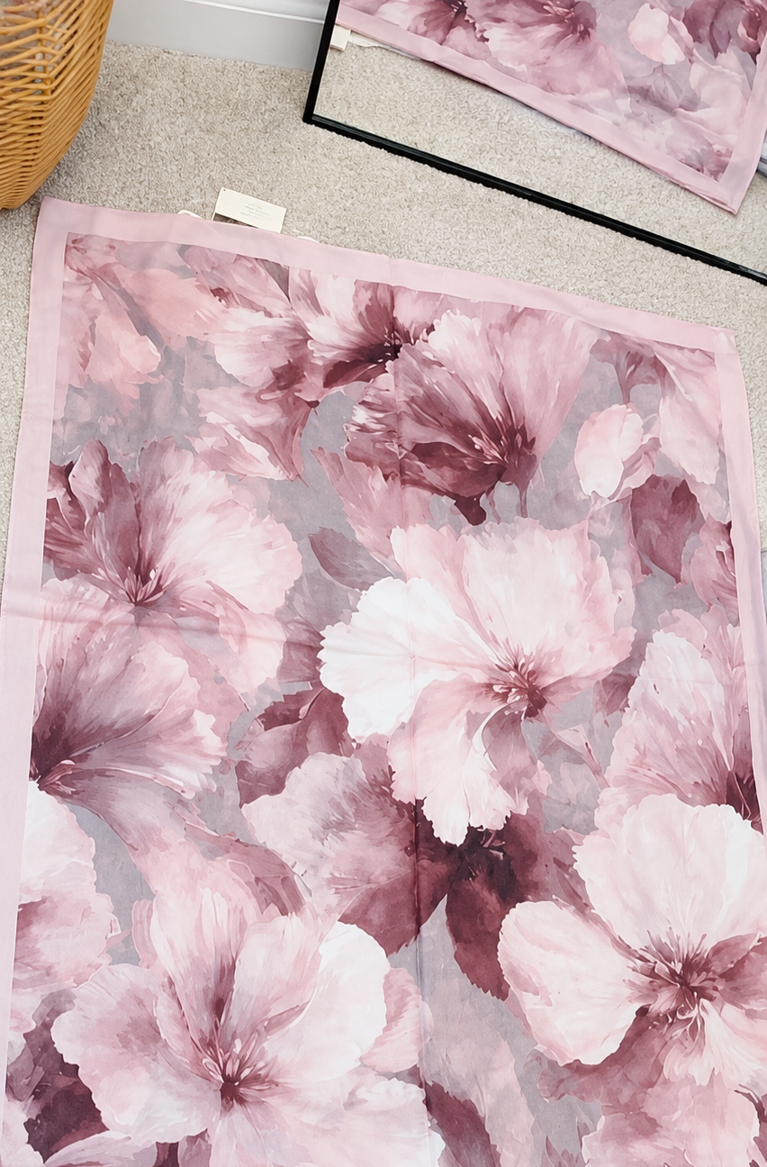 Blush Pink Floral Hijab Shawl – Luxury Watercolor Bloom Scarf for Women
