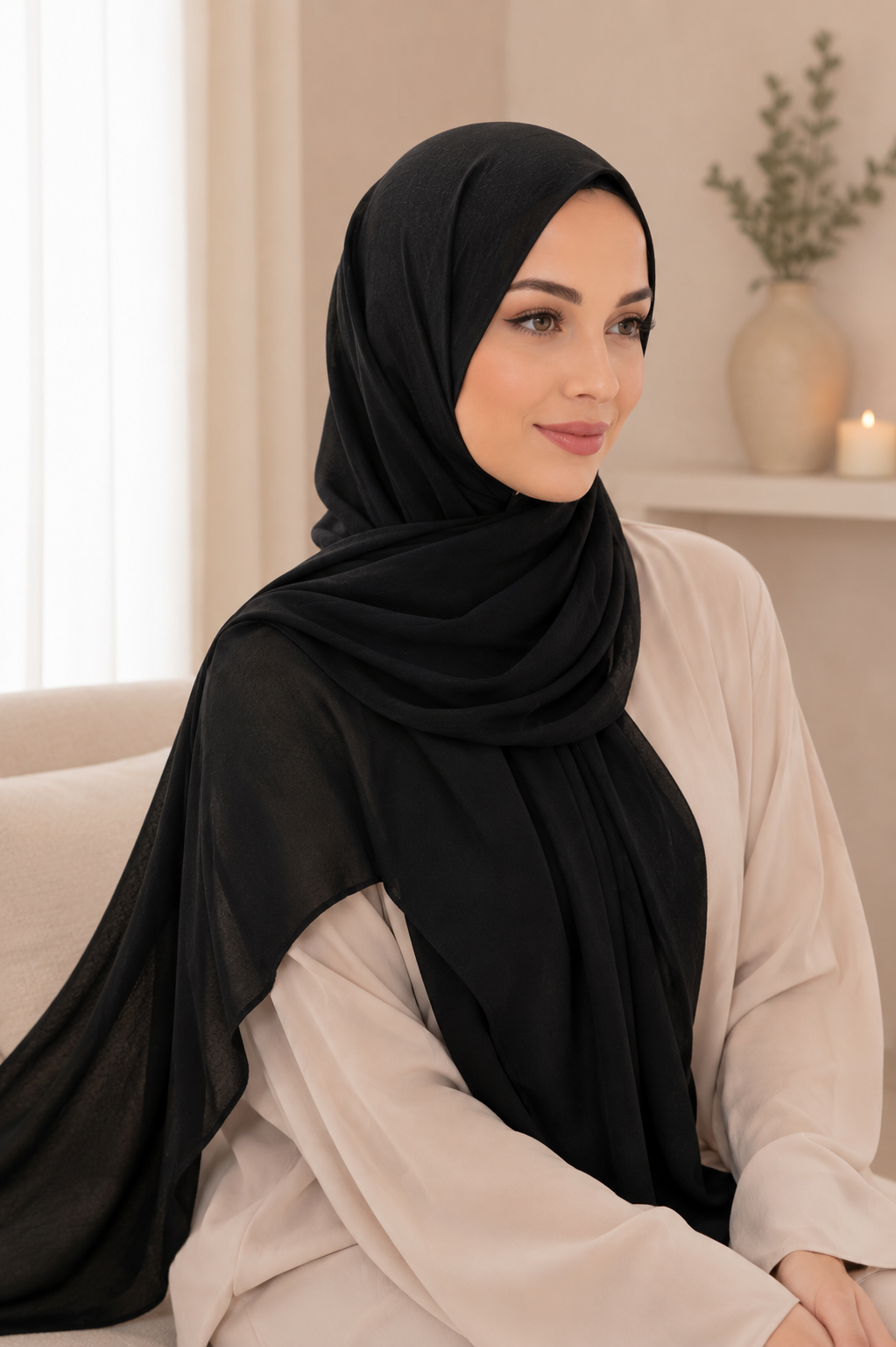Premium Long Modal Hijab Shawl – Black