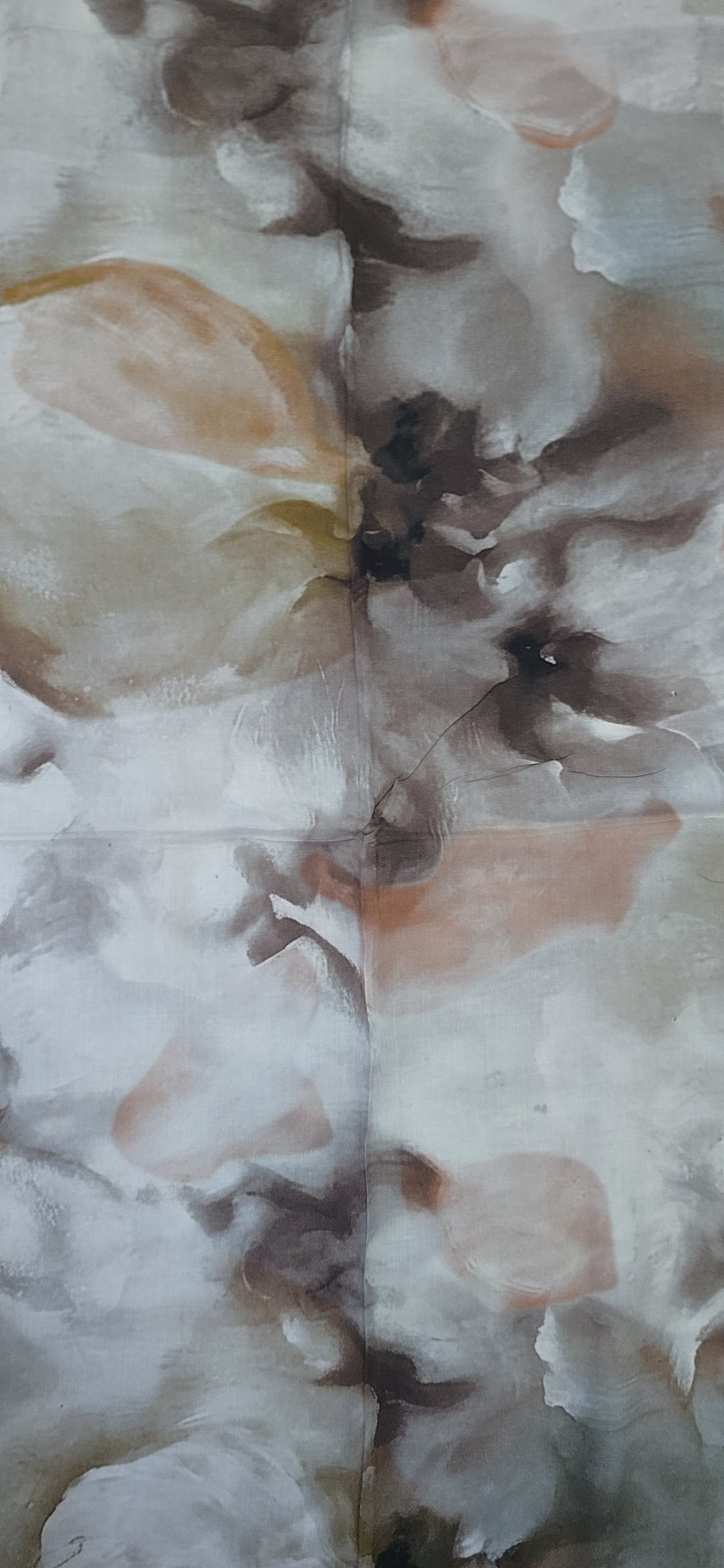 Luxury Watercolor Floral Hijab Shawl – Soft Neutral Beige & Mocha Silk Shawl