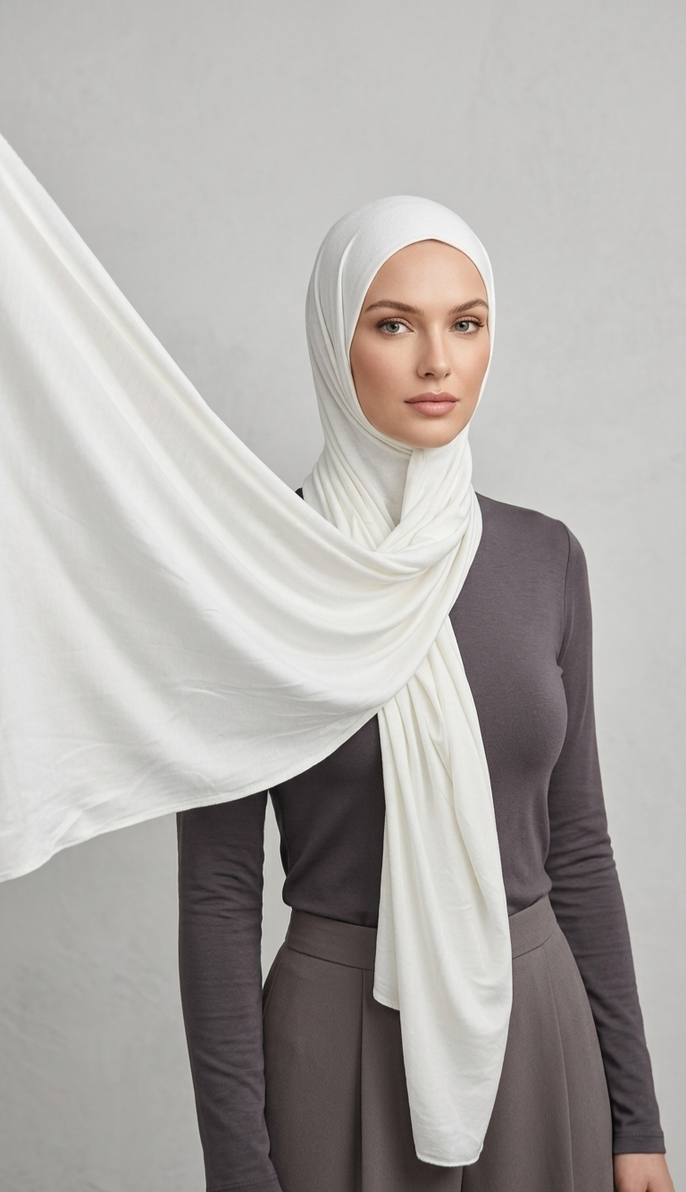 Premium Long Jersey Hijab – Soft Stretch Everyday Wrap Scarf | White