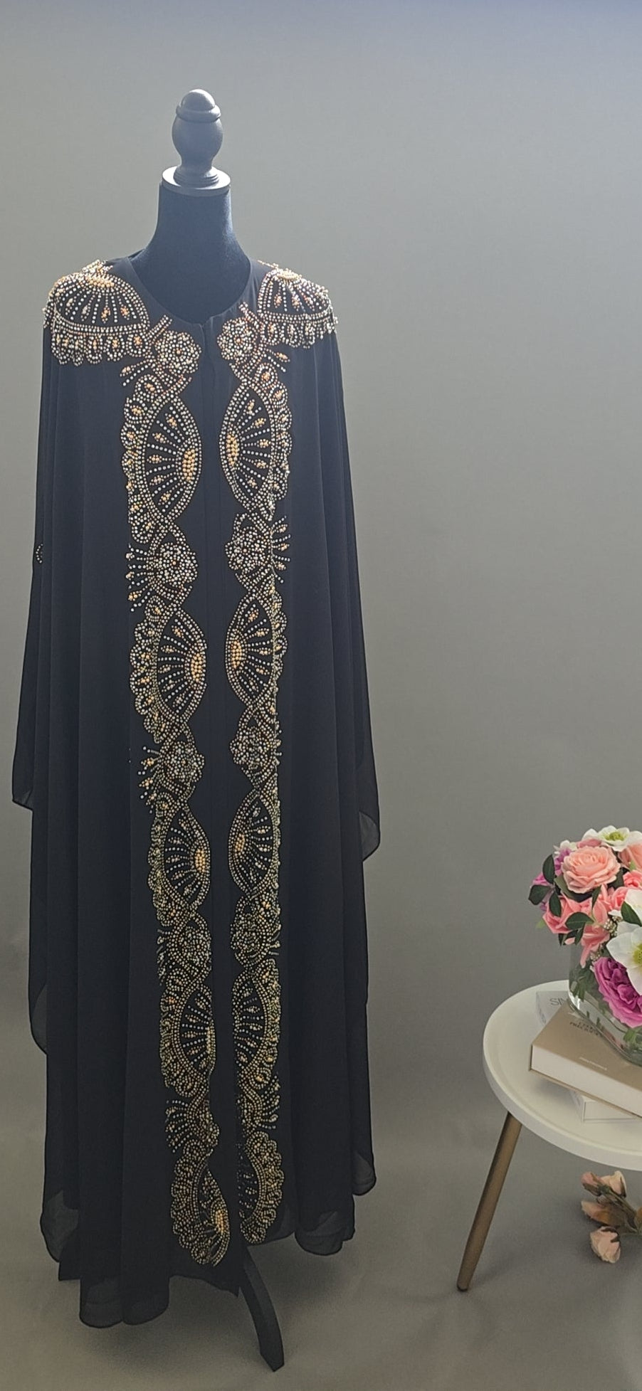 Black Luxury 2-Piece Moroccan Caftan with Gold Embellishments