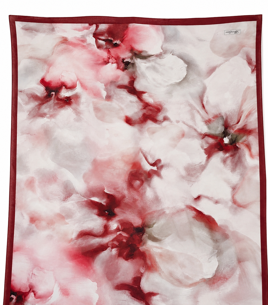 Luxury Watercolor Floral Shawl Hijab – Burgundy & Blush Silk Feel Statement Scarf