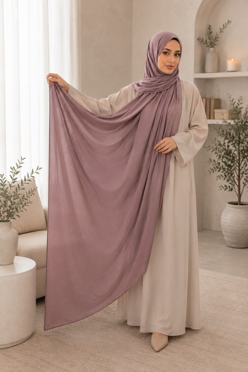 Premium Long Modal Hijab Shawl – Mauve Taupe