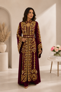 Luxury 3-Piece Burgundy Caftan with Gold Embroidery & Matching Inner Dress