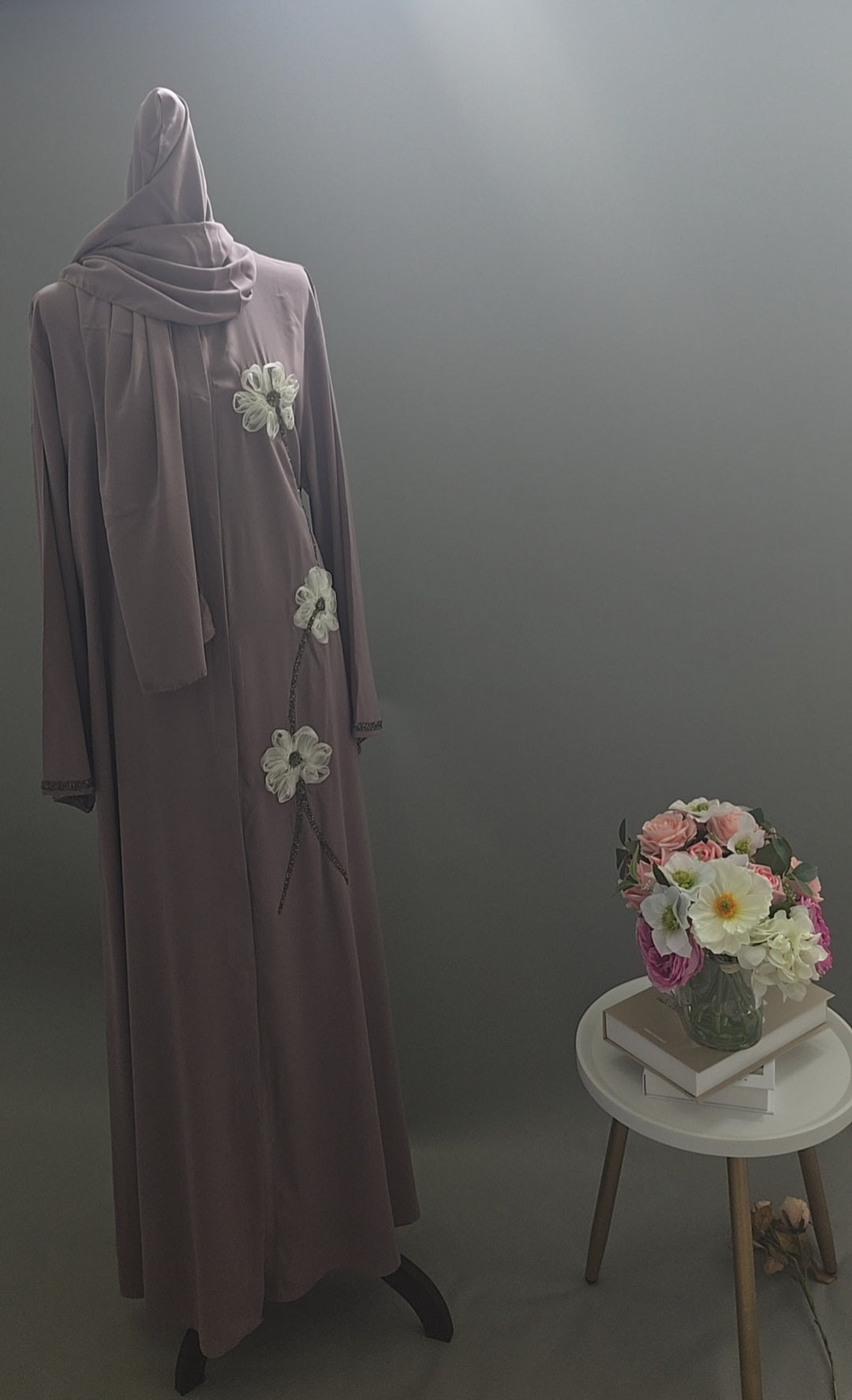 Elegant Floral Embroidered Abaya with Matching Shawl