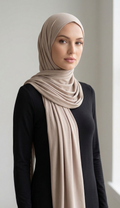 Premium Jersey Hijab – Soft Beige | Stretch Cotton Blend | Long Shawl