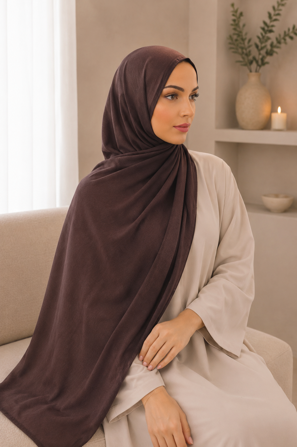 Premium Long Modal Hijab Shawl – Chocolate Brown
