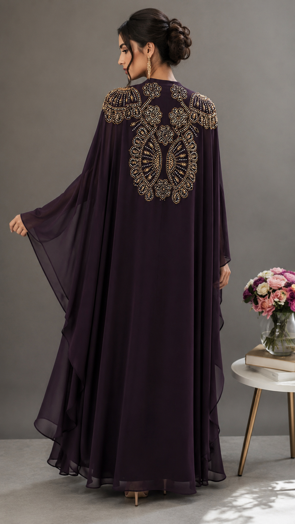 Luxury 2-Piece Butterfly Moroccan Caftan with Inner Dress – Elegant Gold Embellishments