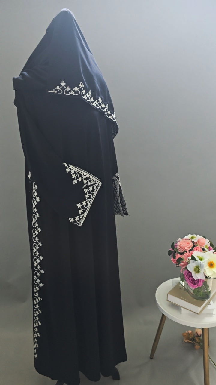 Elegant Embroidered Abaya with Matching Shawl