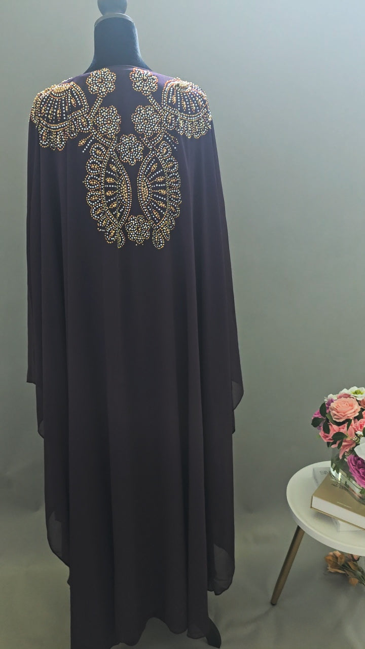 Luxury 2-Piece Butterfly Moroccan Caftan with Inner Dress – Elegant Gold Embellishments