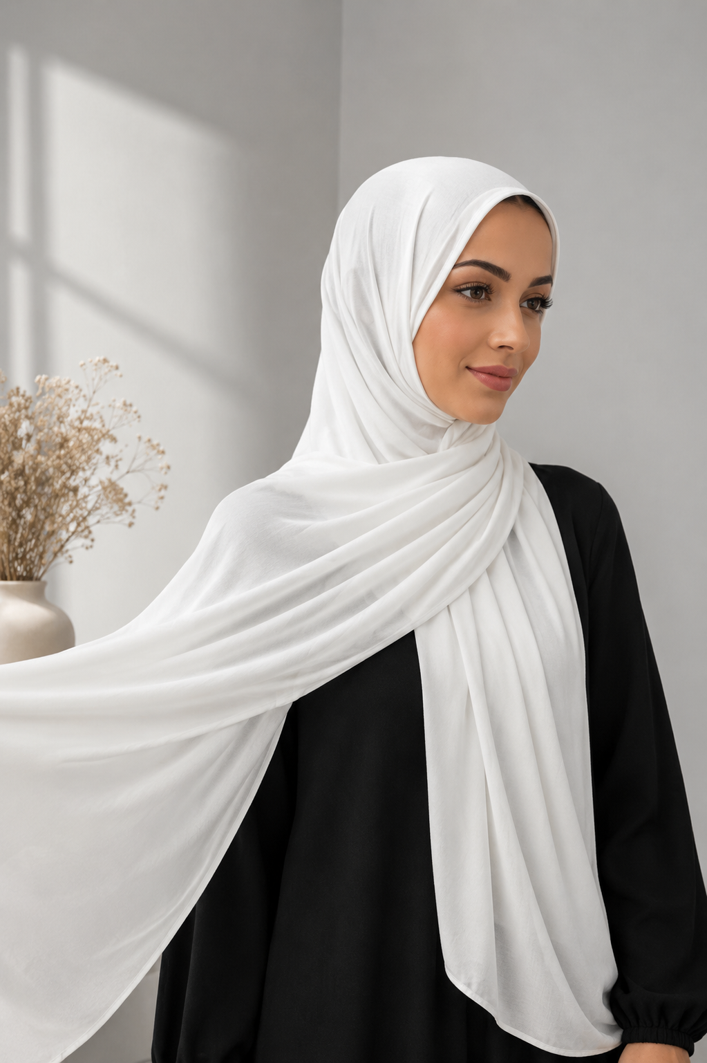 Premium Long Jersey Hijab – Soft Stretch Everyday Wrap Scarf | White