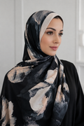 Midnight Bloom Floral Chiffon Shawl – Black & Ivory Watercolor Print