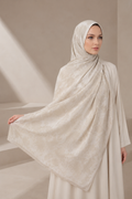 Elegant Ivory Damask Hijab Shawl – Luxury Neutral Floral Scarf