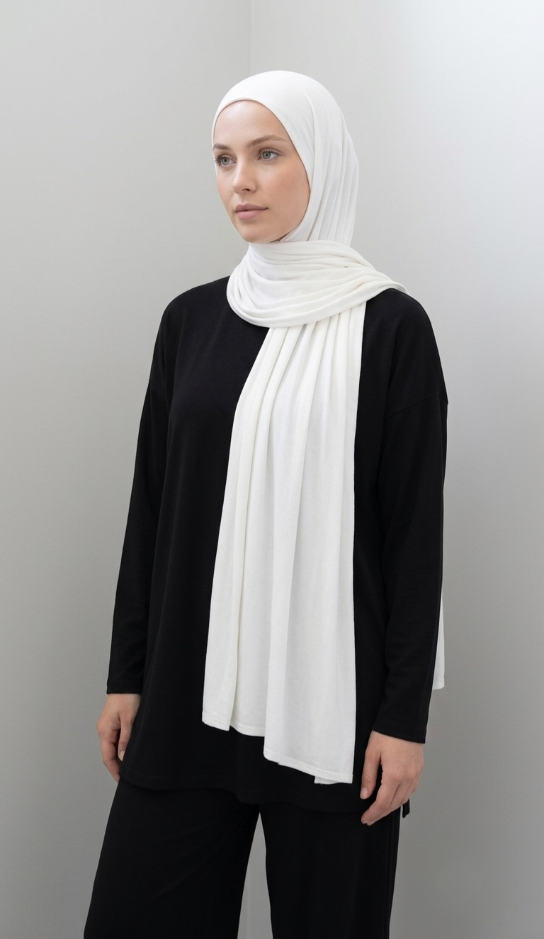 Premium Long Jersey Hijab – Soft Stretch Everyday Wrap Scarf | White
