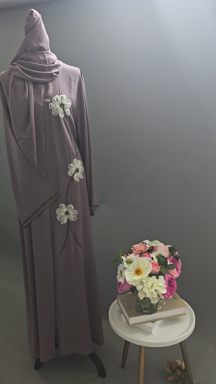 Elegant Floral Embroidered Abaya with Matching Shawl