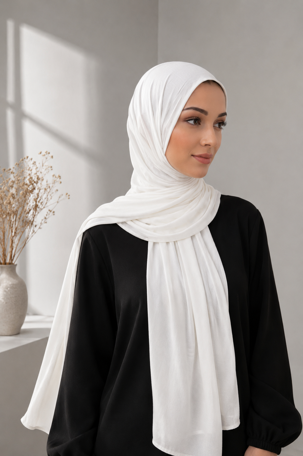 Premium Long Jersey Hijab – Soft Stretch Everyday Wrap Scarf | White